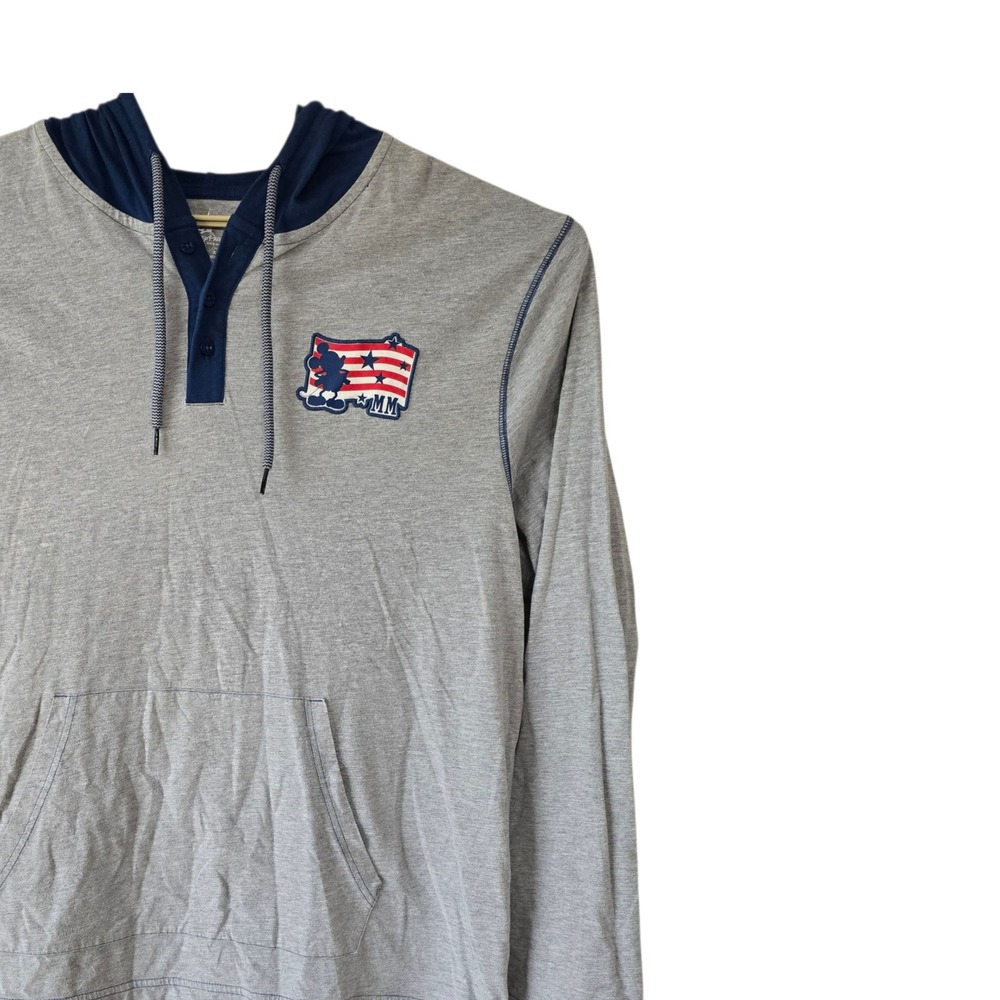Disney Parks Mickey Mouse Pullover Hoodie XL‎ Gray Patriotic USA Stars